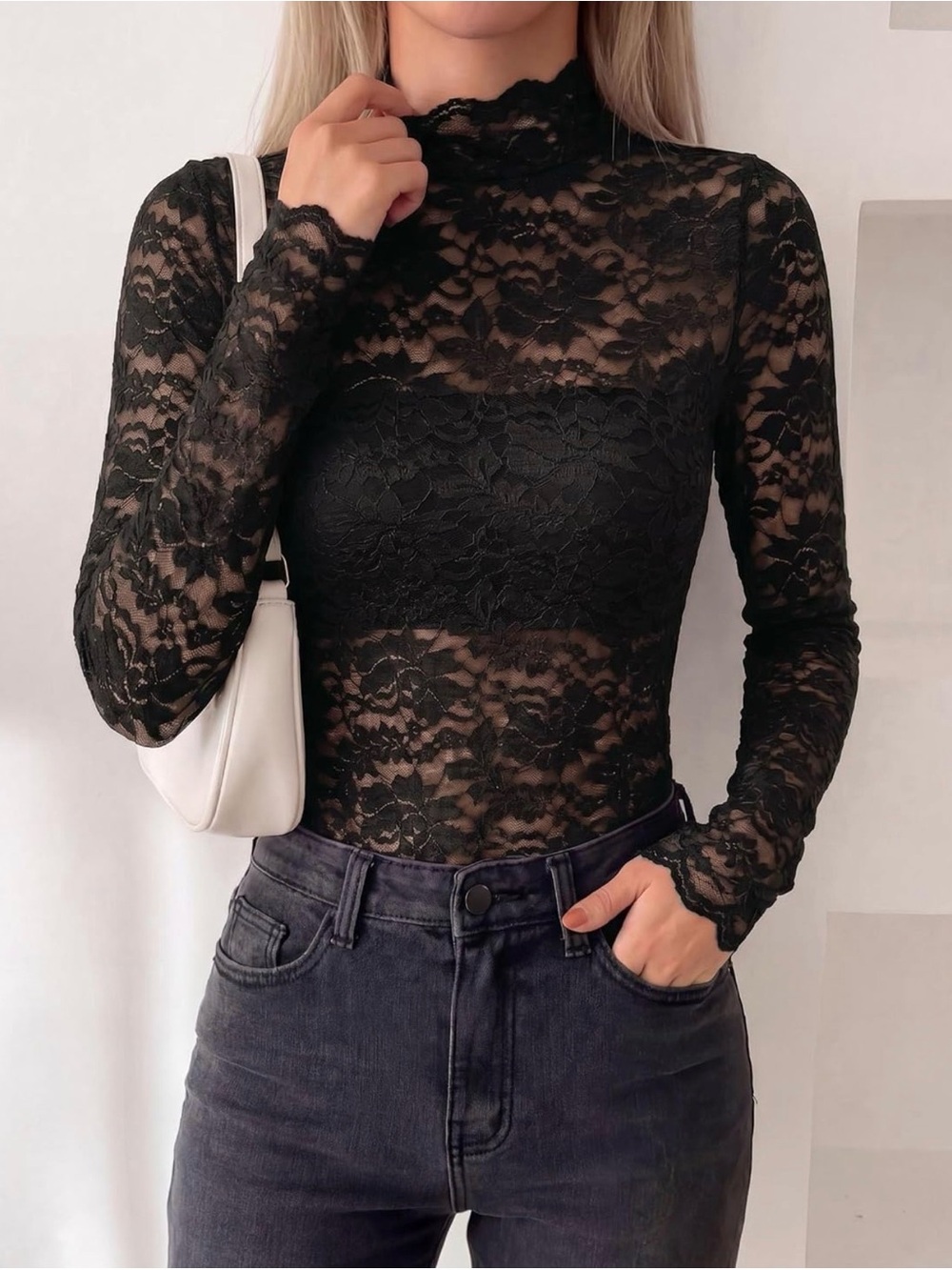 Amazon Black Lace Long Sleeve Top